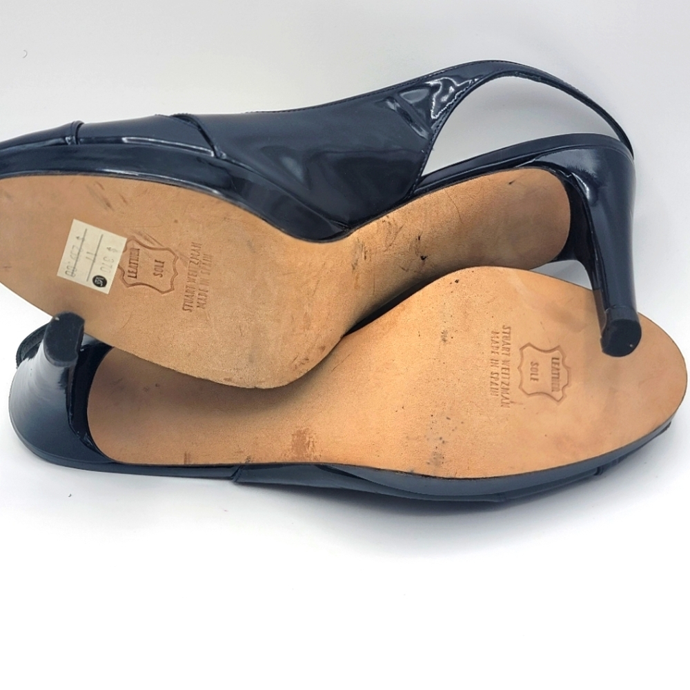 Never Worn! Stuart Weitzman Peep-Toe Patent Leather Navy Pumps Size 10.5 #1526 - Picture 9 of 9